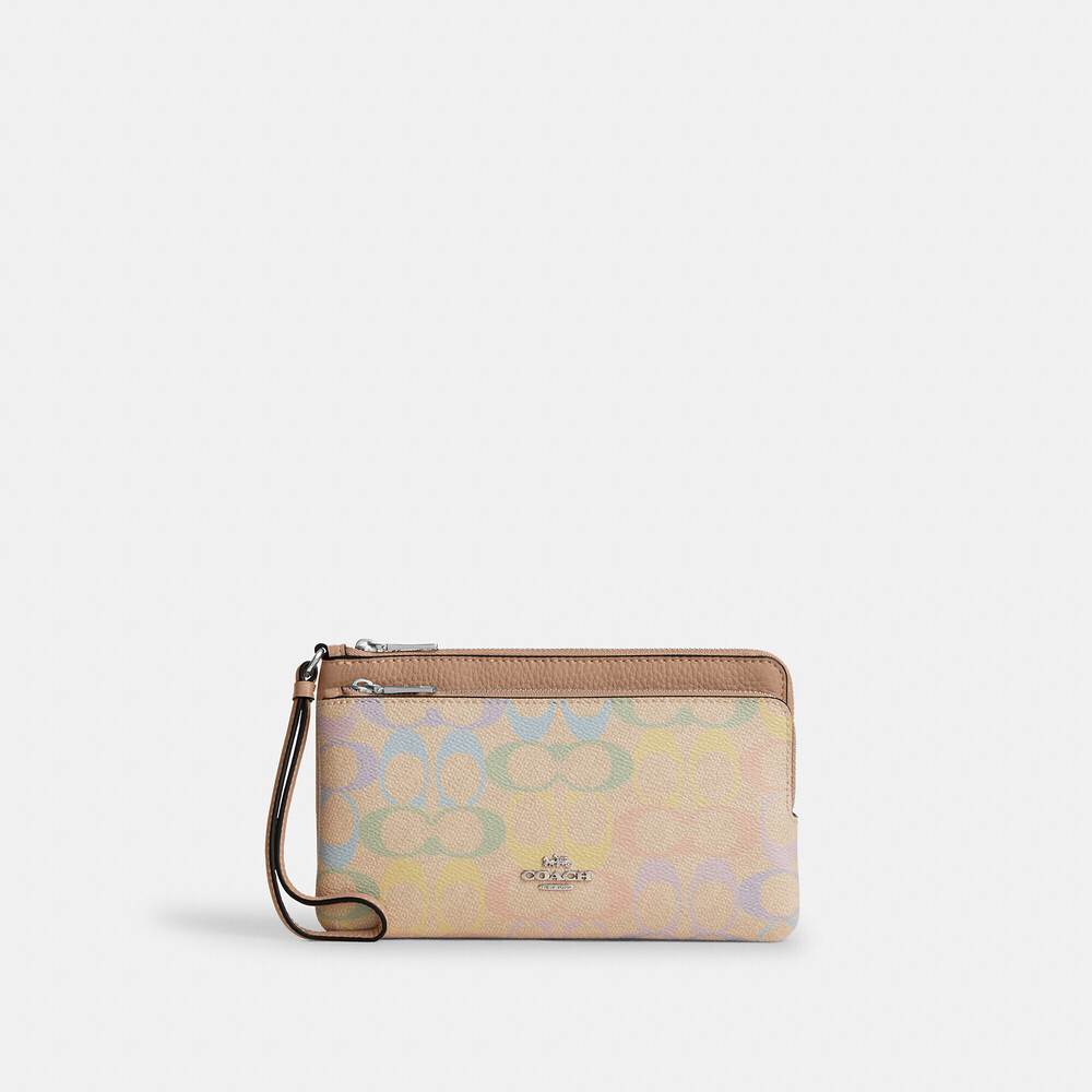 Coach Outlet Double Zip Wallet In Rainbow Signature Canvas